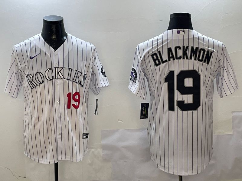 Men Colorado Rockies #19 Blackmon White Stripe Game 2025 Nike MLB Jersey style 3